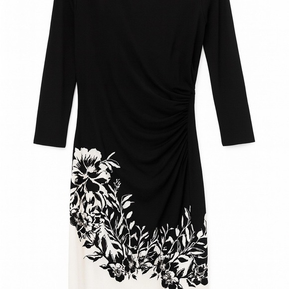 Lauren Ralph Lauren Black and White Floral Long Sleeve Dress Size 8 - Picture 2 of 9